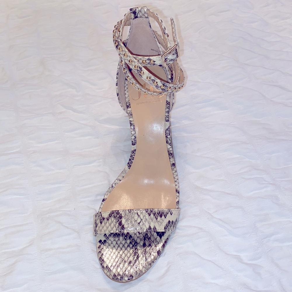 JLO Snakeskin Wedges with gold grommet ankle wrap - Picture 4 of 8